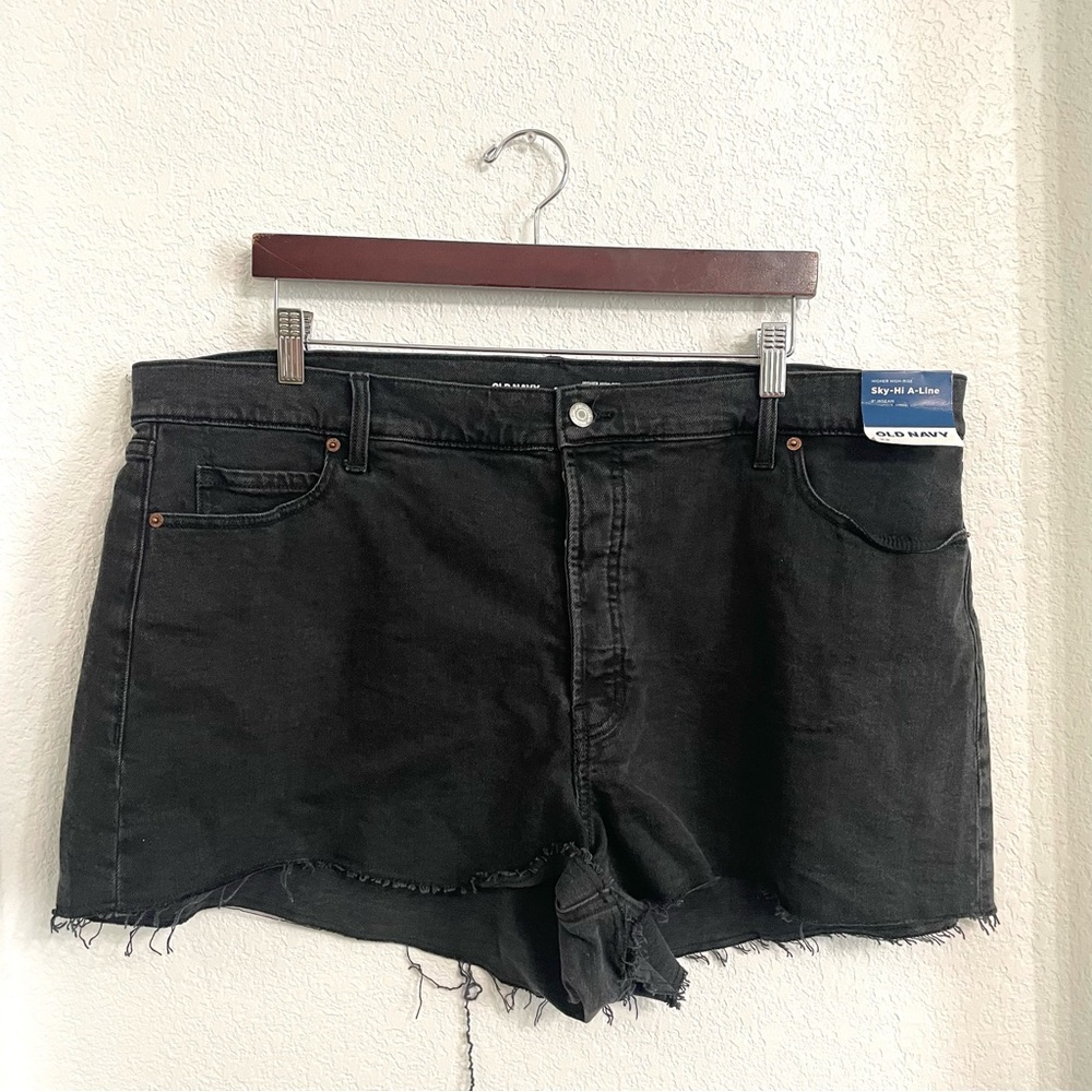 NWT Old Navy Womens Shorts Denim Washed Black High Rise Cut Off Plus Size 22